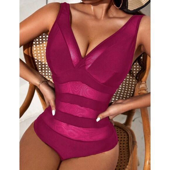 Barbiecore Magenta Plus Size Chest DD Contrast Trim One Piece Swimsuit - Picture 9 of 16